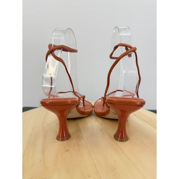 Jeffrey Campbell Fluxx Kitten Heels Sandals Size 7 in Coral Leather Strapy Sexy - Picture 7 of 11